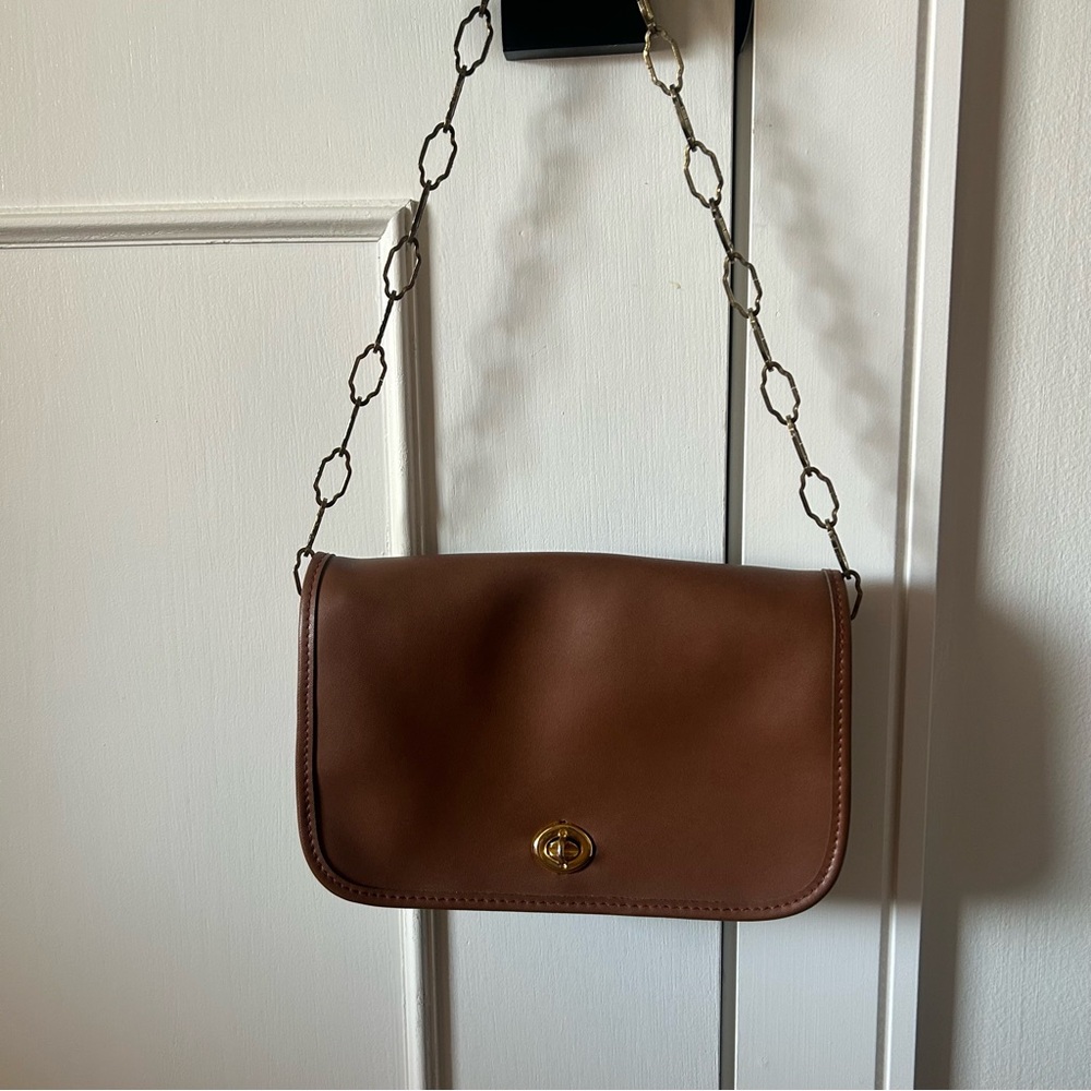 Brown Fake Leather Chain Strap Shoulder Bag